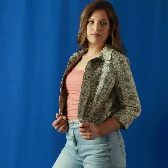 Theory Ecru Brocade Cropped Box Jacket - M - Picture 1 of 9